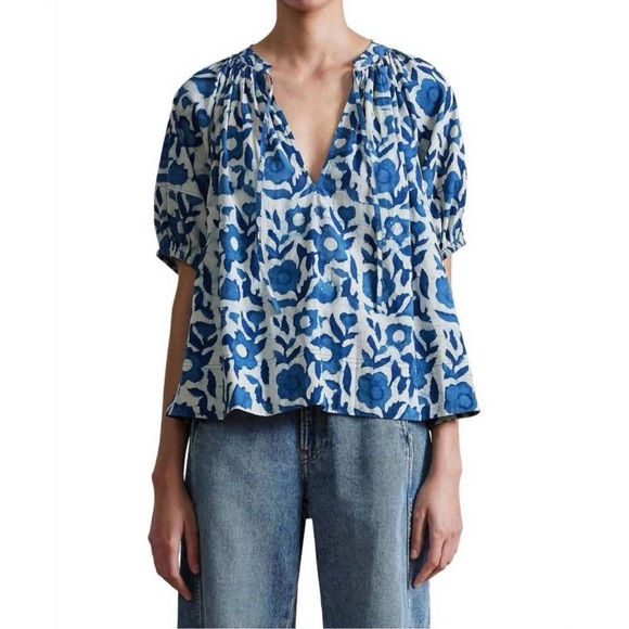 Apiece Apart Tops - Apiece Apart Lumina Popover Batik Floral Indigo Hand Dyed Cotton Oversized SizeL